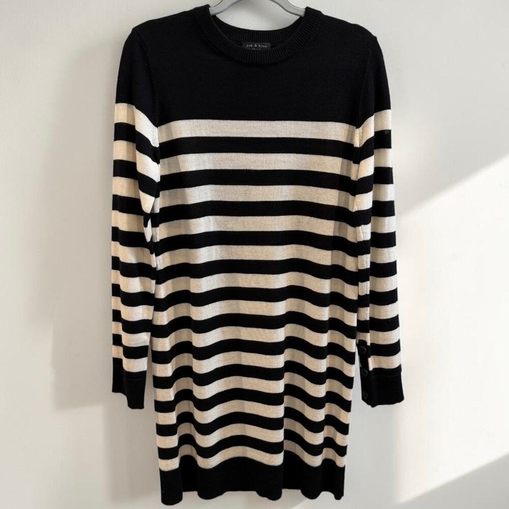 rag & bone Striped Knit Sweater Black Ivory Long Sleeve Crewneck Medium